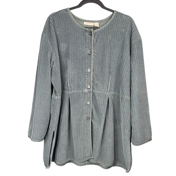 J JILL XL Wide Wale Corduroy Cozy Plush Pleated 6 Button Tunic Swing Coat Gray - Picture 1 of 14